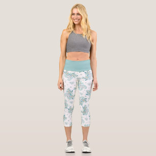 Aquarell Frühlingsblaue Weiße Blumen Capri Leggings