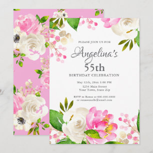 Aquarell Frühlingsblumen 55. Geburtstag Einladung