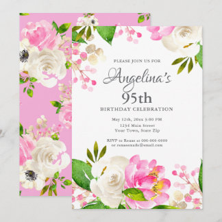 Aquarell Frühlingsblumen 95. Geburtstag Einladung