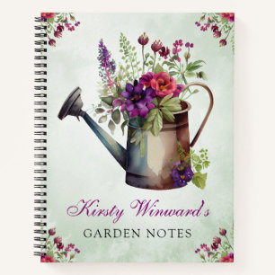 Aquarell Frühlingsblumen Gießkanne Garten Notizen Notizbuch