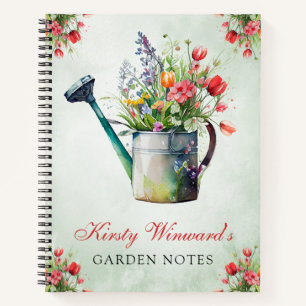 Aquarell Frühlingsblumen Gießkanne Garten Notizen Notizbuch