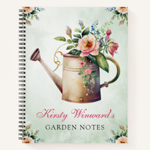 Aquarell Frühlingsblumen Gießkanne Garten Notizen Notizbuch