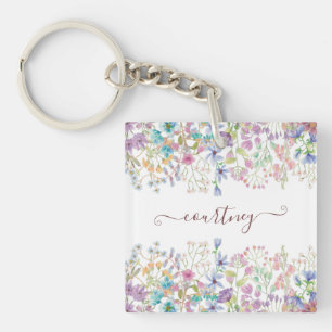Aquarell-Frühlingsblumen personalisiert Schlüsselanhänger