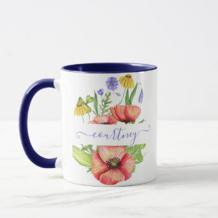 Aquarell-Frühlingsblumen personalisiert Tasse