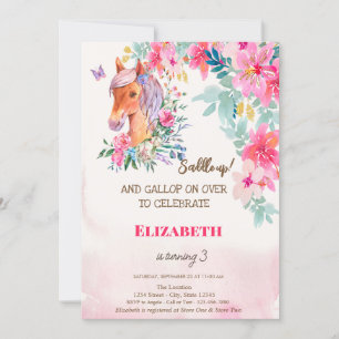 Aquarell-Frühlingsblumen-Pony-Geburtstag Einladung