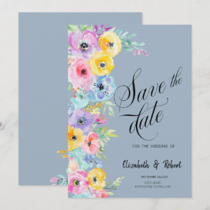 Aquarell Frühlingsblumen Staubblau Termin merken Save The Date