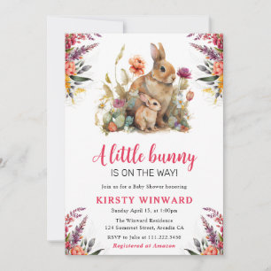 Aquarell-Frühlingsblumen und Hasen-Baby-Party Einladung