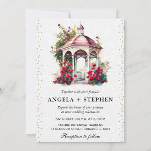 Aquarell Frühlingsgarten Pavillon Hochzeit Einladung