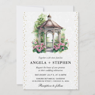 Aquarell Frühlingsgarten Pavillon Hochzeit Einladung