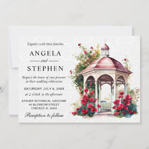 Aquarell Frühlingsgarten Pavillon Hochzeit Einladung