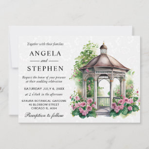 Aquarell Frühlingsgarten Pavillon Hochzeit Einladung