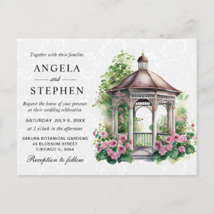 Aquarell Frühlingsgarten Pavillon Hochzeit Postkarte