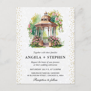 Aquarell Frühlingsgarten Pavillon Hochzeit Postkarte