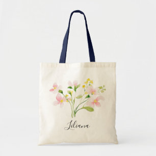 Aquarell Frühlingshauch Rosa Gelbe Blüten Bouquet Tragetasche