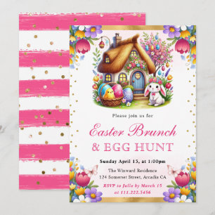 Aquarell Frühlingshaus Hasen Osterbrunch Einladung
