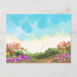 Aquarell-Frühlingsnatur Bunt Handgezeichnet Postkarte