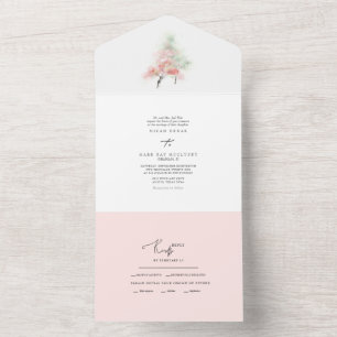 Aquarell Frühlingsrosé & Grüne Bäume Alles in Eine All In One Einladung