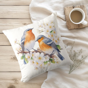 Aquarell Frühlingsvögel und Blüten Kissen