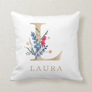 Aquarell-Frühlingswildblume Falscher Goldbuchstabe Kissen