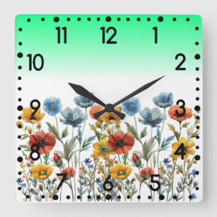 Aquarell Frühlingswildblumen-67548 Quadratische Wanduhr