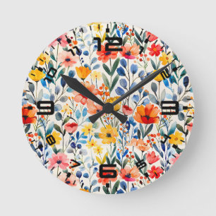 Aquarell-Frühlingswildblumen-Hintergrund-99034 Runde Wanduhr