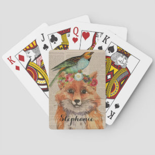 Aquarell-Fuchs-Blumen-Collage Personalisierter Nam Spielkarten