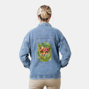 Aquarell-Fuchs-Blumen und grüne Blätter Jeansjacke
