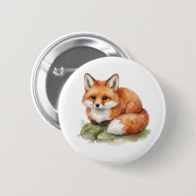 Aquarell-Fuchs-Rundbutton-Abzeichen Button (Vorne & Hinten)