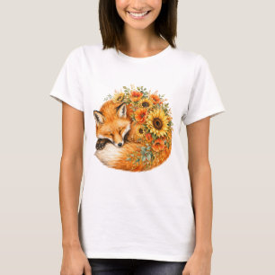 Aquarell-Fuchs-Sonnenblume PNG Herbst-Mohn-Design T-Shirt