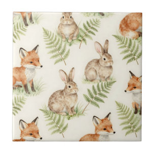 Aquarell Fuchs und Hase Wald Muster Fliese