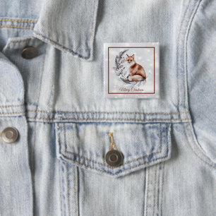 Aquarell Fuchs und Schnee Feiertag Button