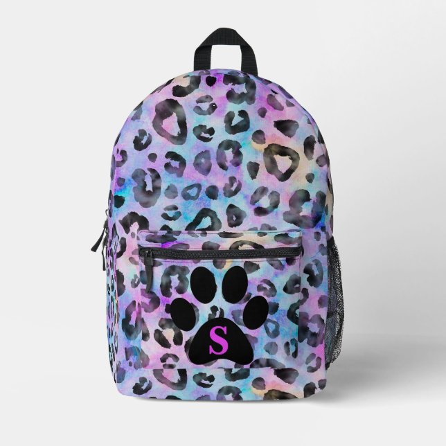 Aquarell Fuchsia Leopard Schwarze Paare Cool Bedruckter Rucksack (Vorderseite)