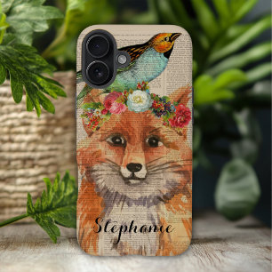 Aquarell Füchsische Blumenfreunde Personalisierter iPhone 16 Plus Hülle