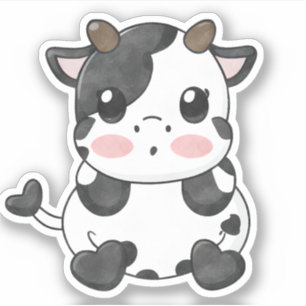 Aquarell Funny Chibi Niedlich Baby Cow Sticker