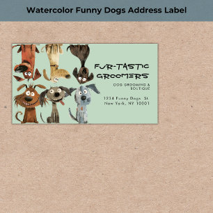 Aquarell Funny Dog Groomer Boutique Blau Adressaufkleber