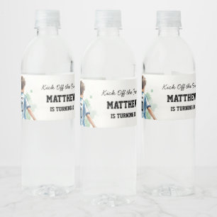 Aquarell-Fußball-Geburtstagsfeier Wasserflasche Bl Wasserflaschenetikett