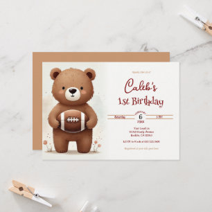 Aquarell-Fußball-Teddybär 1. Geburtstagsfeier Einladung