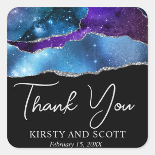 Aquarell-Galaxie-Glitter-Achat-Hochzeit Quadratischer Aufkleber
