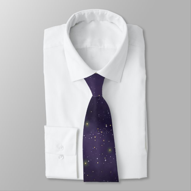 Aquarell Galaxy Universe Dunkle Lila Neck Tie Krawatte (Gebunden)