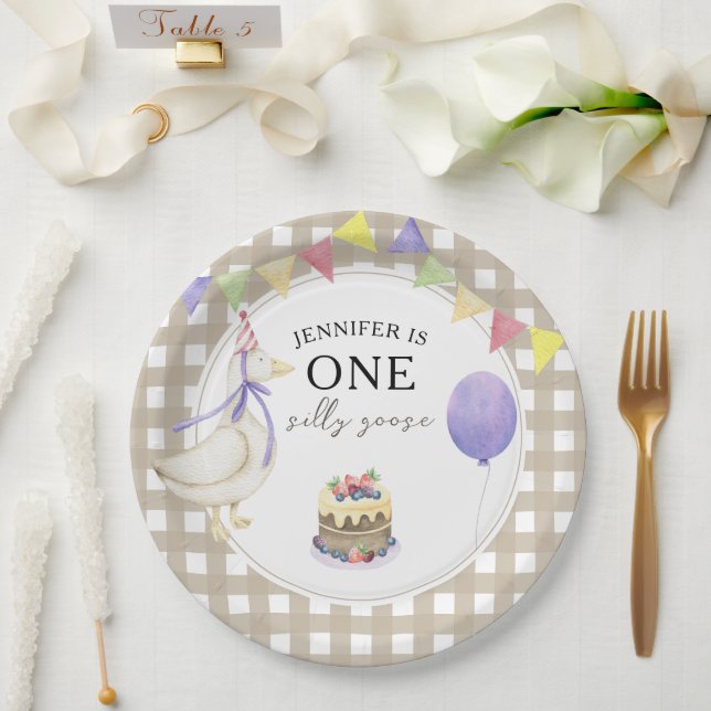 Aquarell-Gans 1. Geburtstag Pappteller (Hochzeit)
