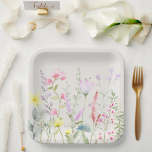 Aquarell Gänse Wildblume Kinderdusche Pappteller
