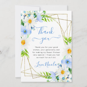 Aquarell Gänseblümchen Blaue Blumen Rahmen Sweet 1 Dankeskarte