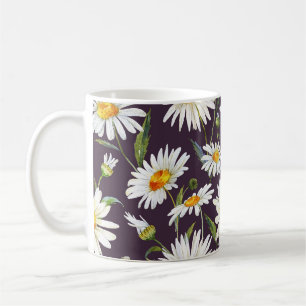 Aquarell-Gänseblümchen: Dunkles florales Nahtlosmu Kaffeetasse