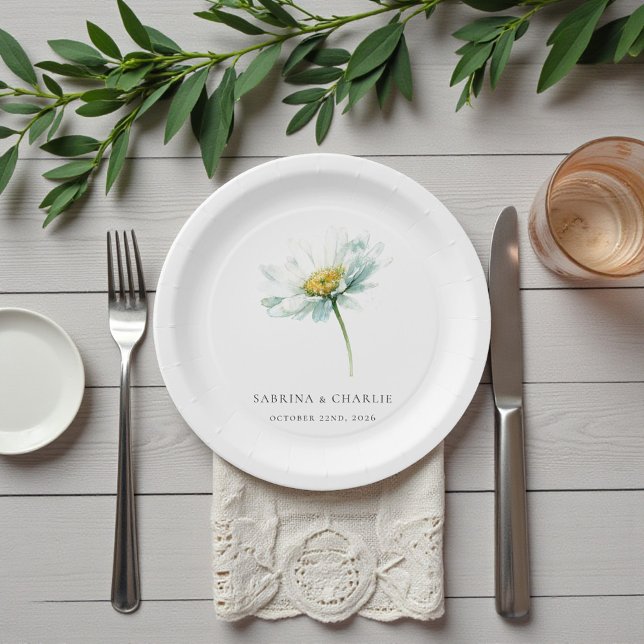 Aquarell-Gänseblümchen Elegante Florale Hochzeit Pappteller (Watercolor Daisy Elegant Floral Wedding Paper Plates)
