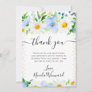 Aquarell-Gänseblümchen und Blaue Blumen Geburtstag Dankeskarte