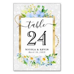 Aquarell-Gänseblümchen und Blaue Blumen Hochzeit Tischnummer