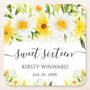Aquarell-Gänseblümchen und gelbe Blumen Sweet Sixt Rechteckiger Pappuntersetzer