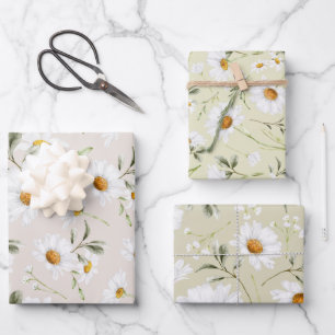 Aquarell-Gänseblümchen-Wildblume-Blumenmuster Geschenkpapier Set