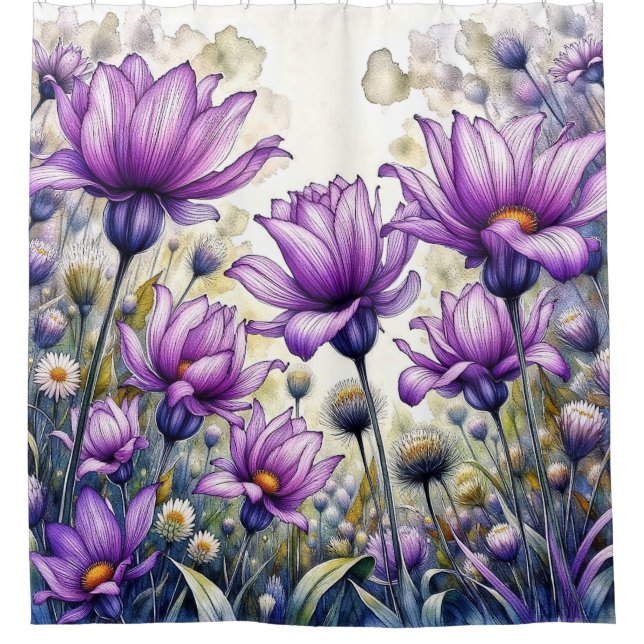 Aquarell-Gänseblumen-Blumendesign Duschvorhang (Vorderseite)