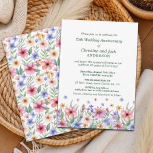 Aquarell-Garten-Blumen 25. Hochzeitstag Einladung